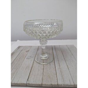 Vintage Indiana Glass Diamond Point Pedestal Compote Clear Candy Dish